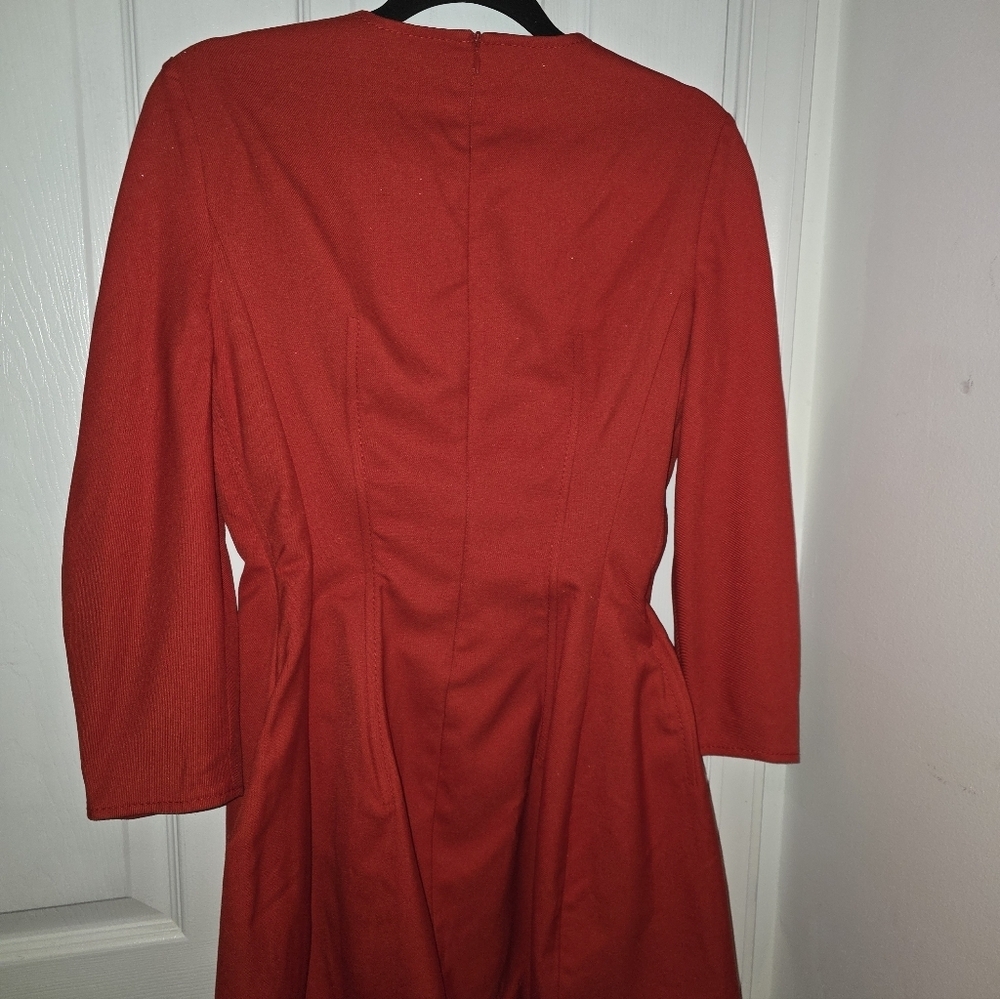 ZARA Mini Voluminous Dress Red 3/4 Pleated Sleeves Size 8 - Picture 7 of 7